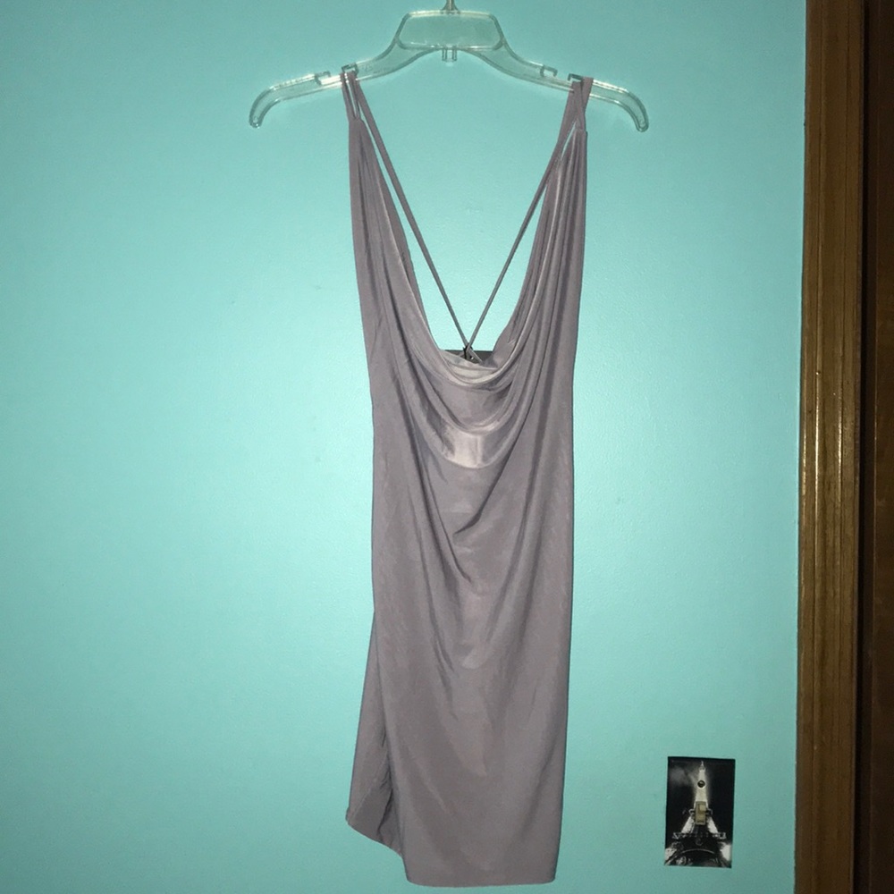 Lilac Grey Strappy Back Cowl Neck Body-con Dress